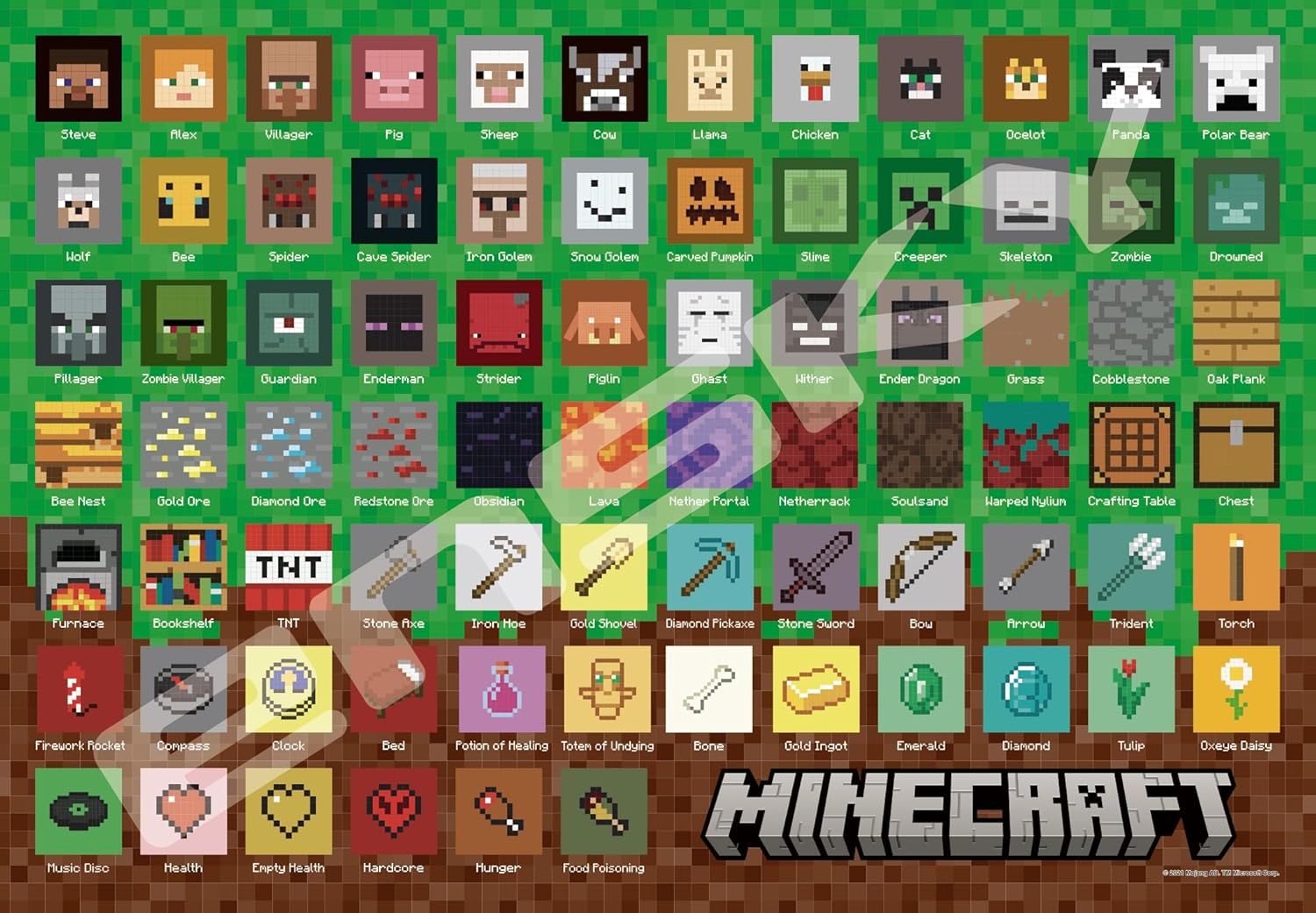 Ensky 1000T-195 Minecraft Pixel Icons - Minecraft (Puzzle, 1000 Pieces, 51 x 73.5 cm) - BanzaiHobby