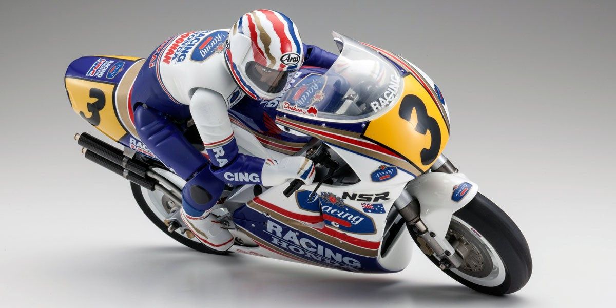 Kyosho 34932 1/8 SCALE EP MOTORCYCLES HANGING ON RACER Honda NSR500 199 - BanzaiHobby
