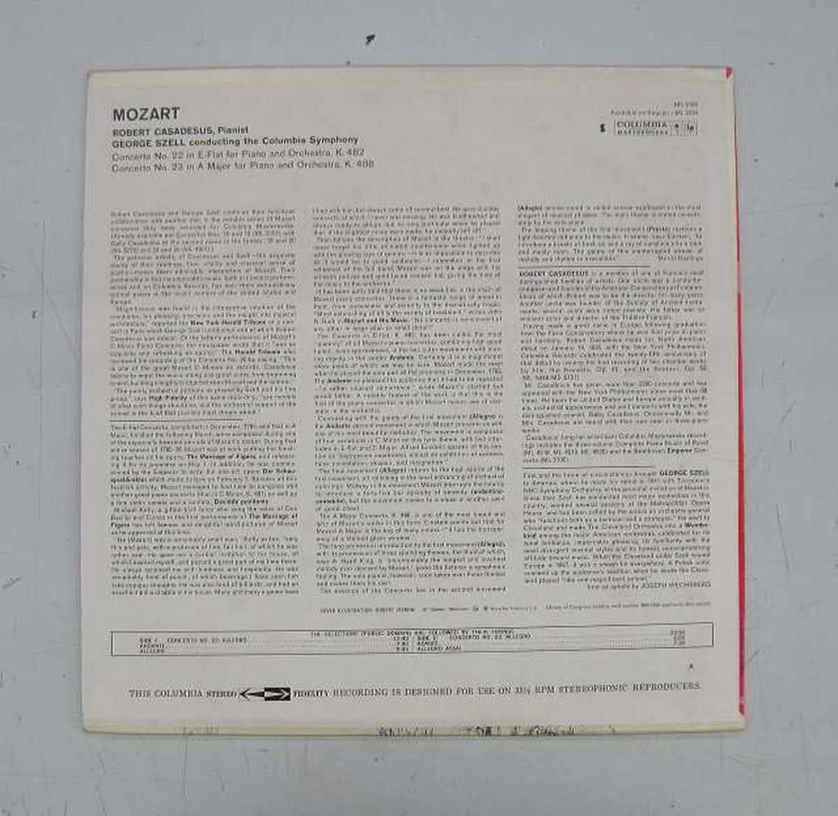 COLUMBIA MASTERWORKS MOZART CONCERTO MS 6194 MS 6194