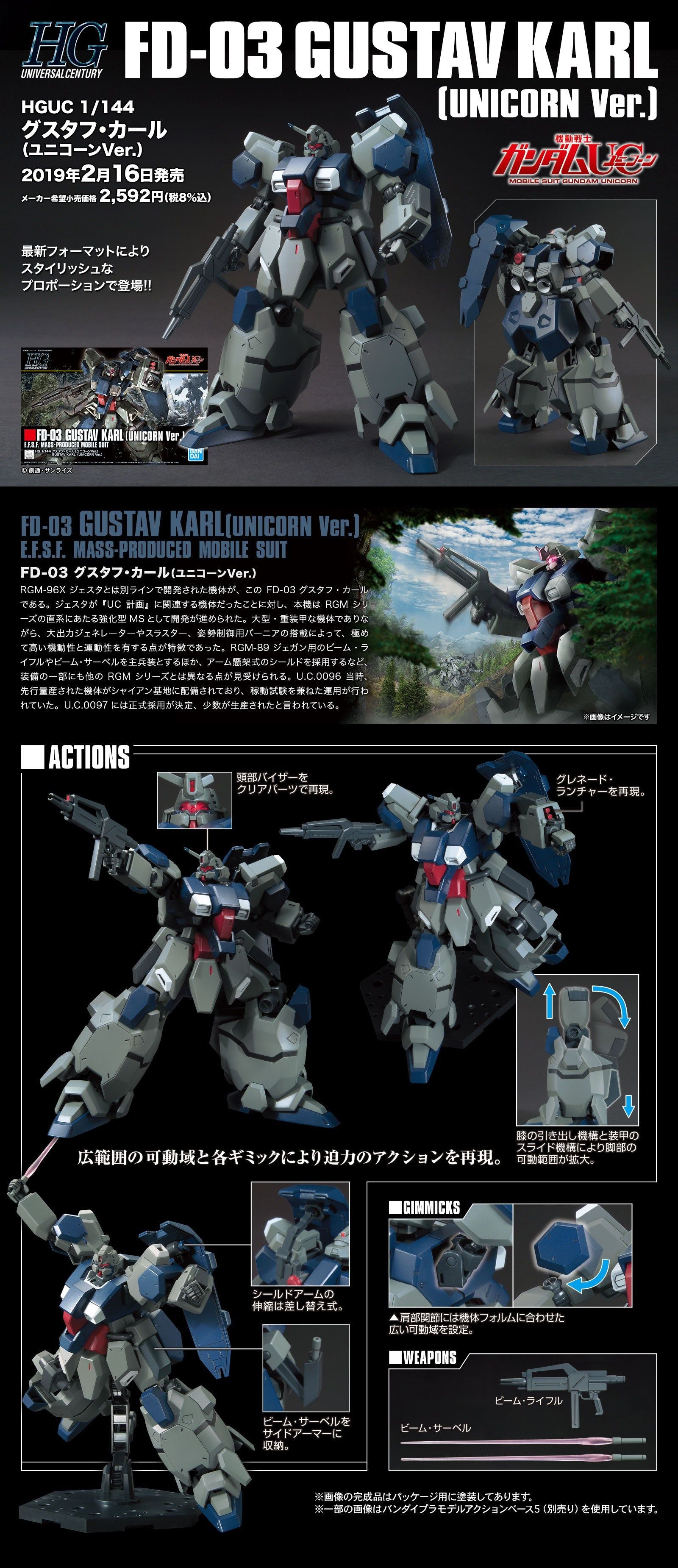 Bandai HGUC221 GUSTAV KARL (UNICORN Ver.) - BanzaiHobby