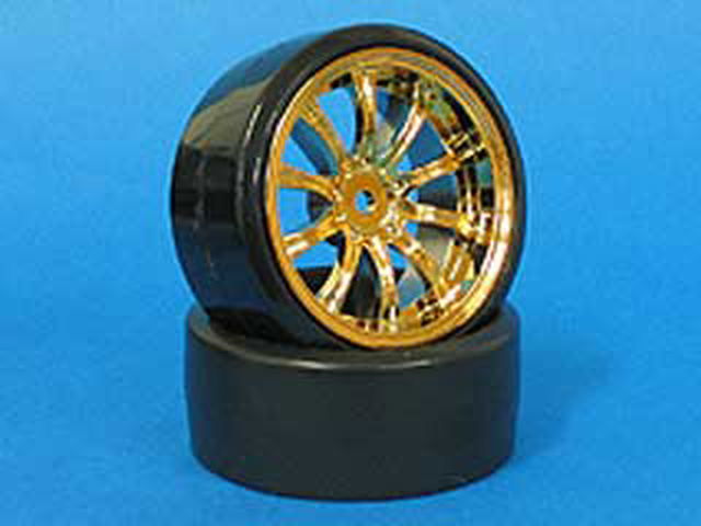 Blade Racing BL211 Tapered Drift Tire + Euro 10 Spoke Gold Drift Wheels 2pcs - BanzaiHobby