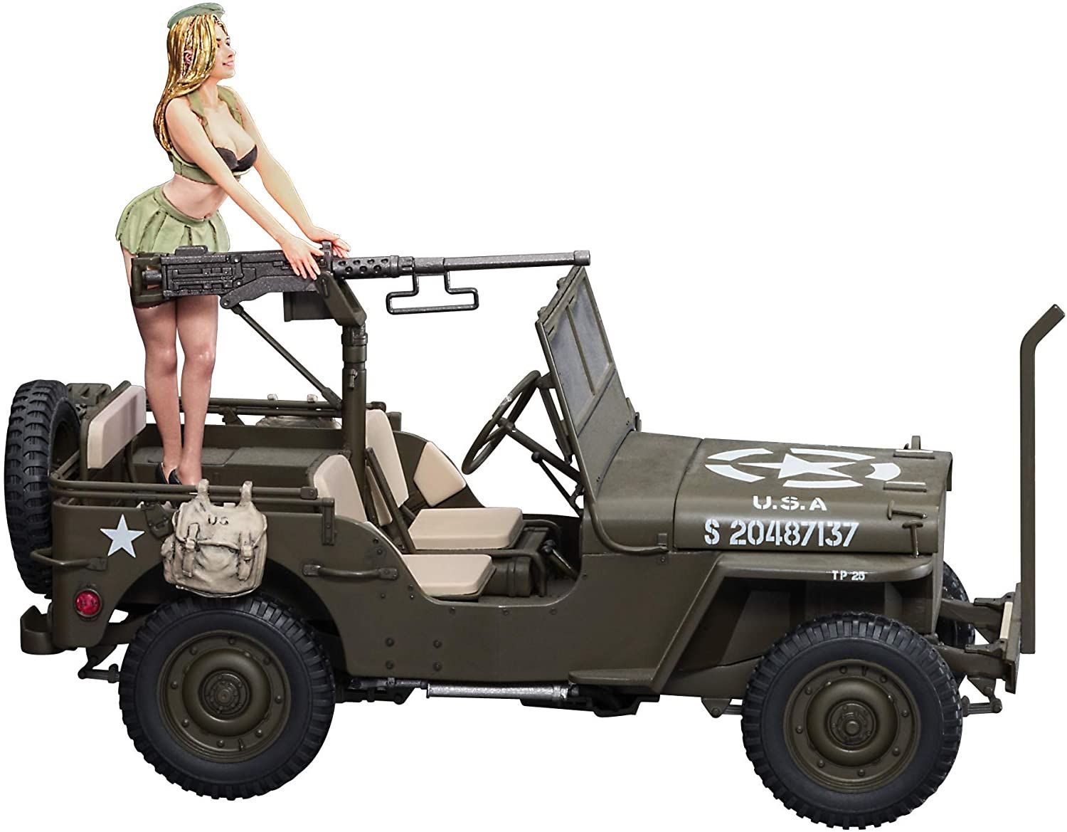 Hasegawa 1/4t 4x4 Truck w/Cal. 50 M2 Machine Gun and Blond Girls Figure - BanzaiHobby