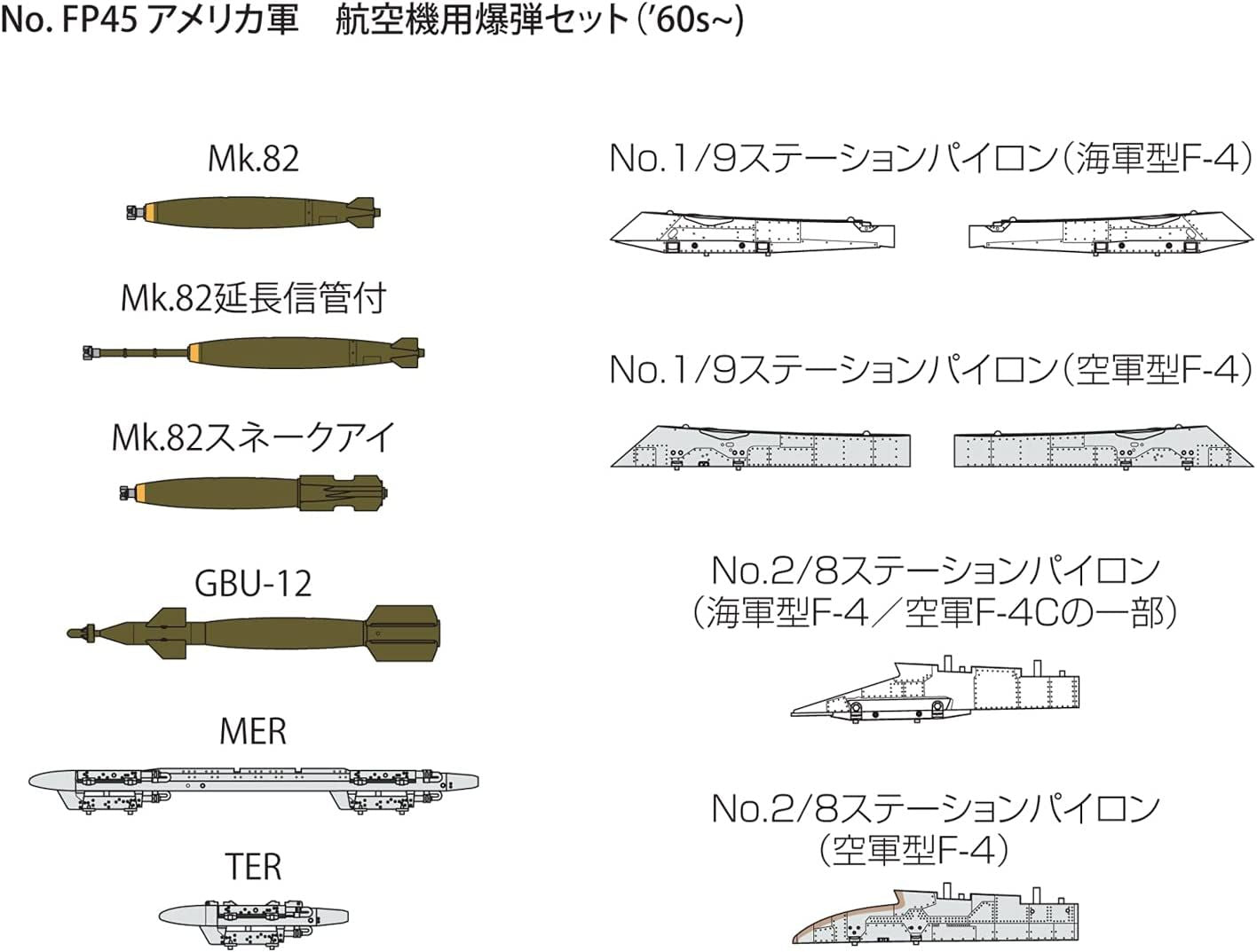 Fine Molds FP45 U.S.Army Aircraft Bomb Set (`60s-) - BanzaiHobby