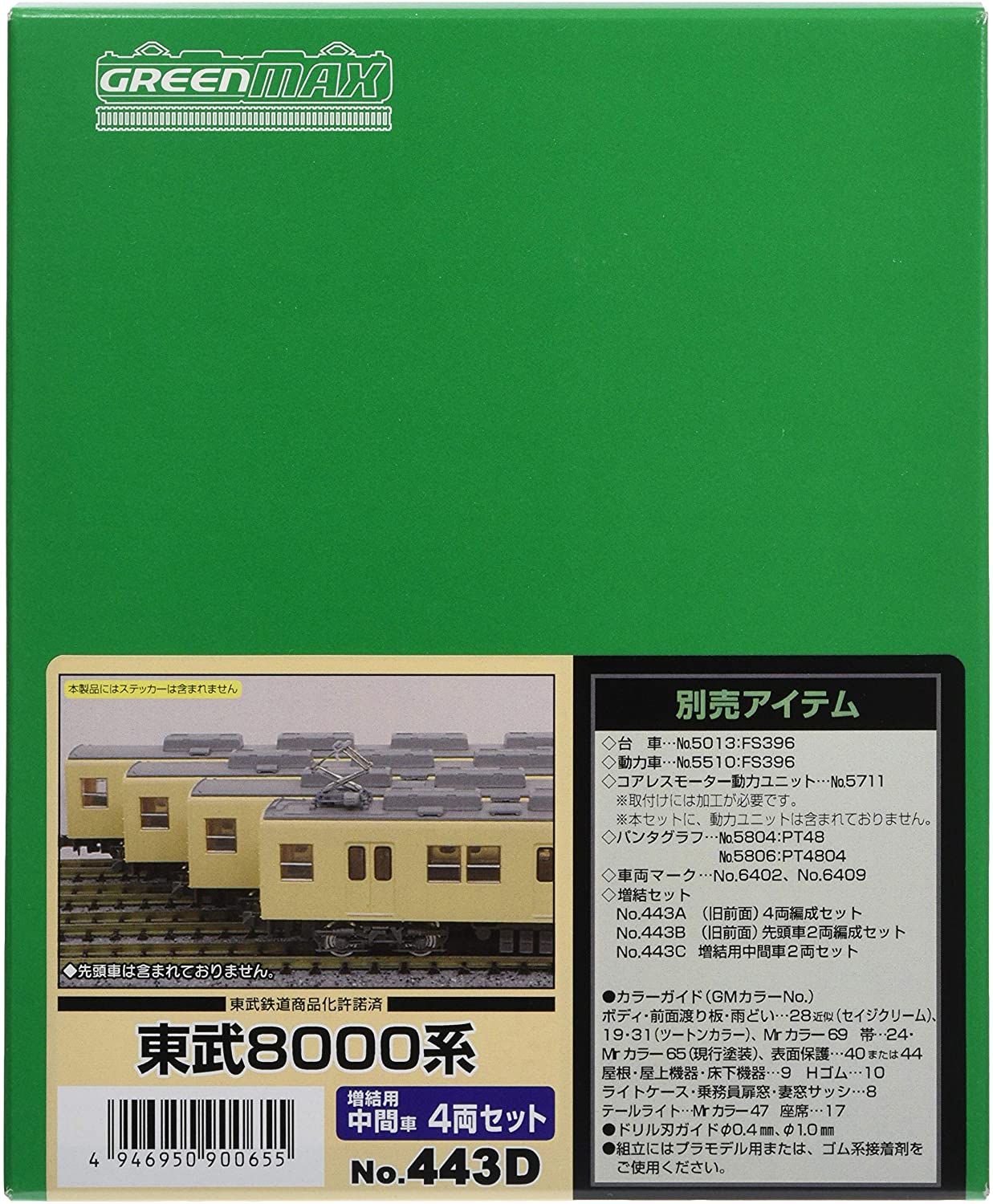 Greenmax 443D Tobu Series 8000 Additional Four Middle Car Formation Set ( - BanzaiHobby