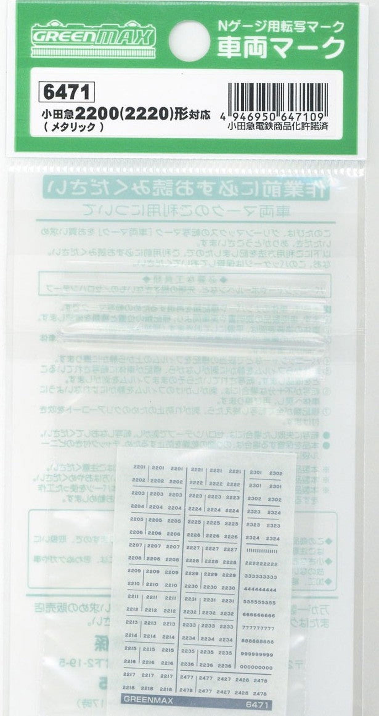 Greenmax 6471 Marking for Odakyu Type 2200, Type 2220 (Metallic) - BanzaiHobby