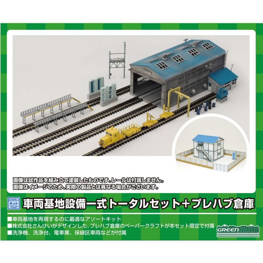 Greenmax 9804 N Gauge Complete Vehicle Base Equipment Set + Prefab Warehouse Unpainted Unassembled Railway Model Structure - BanzaiHobby