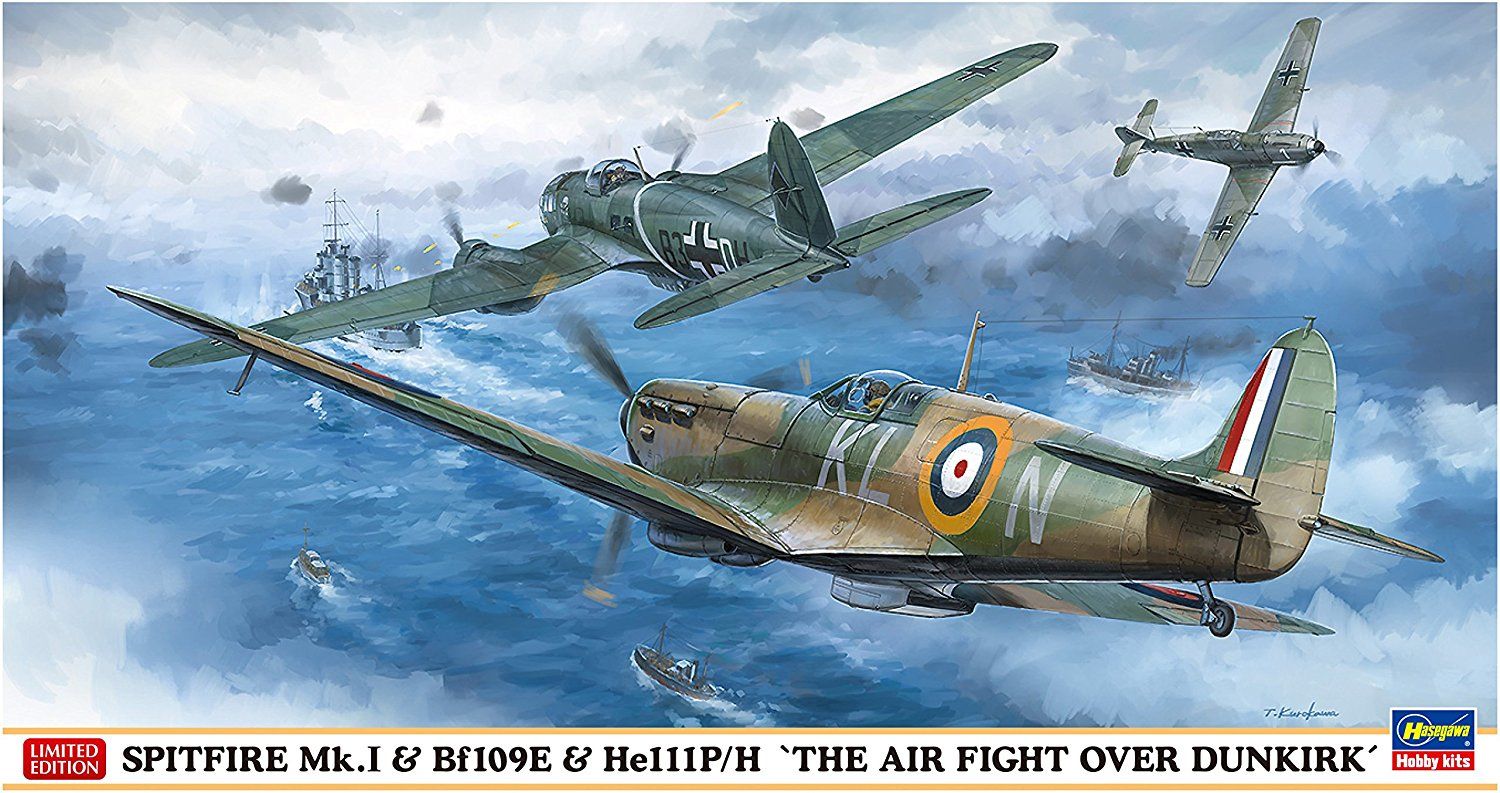 Hasegawa 1/72 Spitfire Mk.1 & Bf109E & He111P/H Battle of Dunkirk Set of - BanzaiHobby
