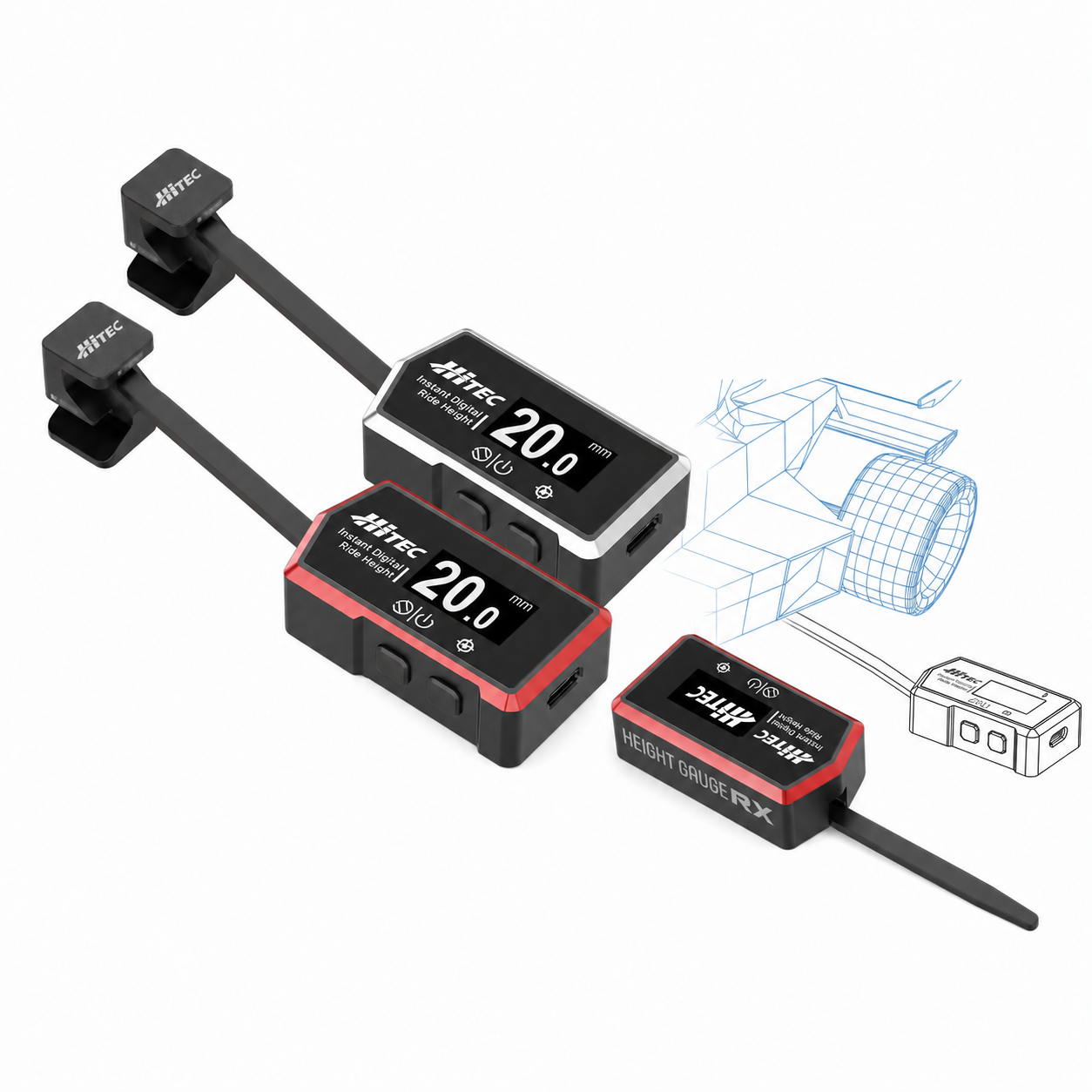(PO AUG 2026) HiTEC 44372 Instant Digital Ride Height HEIGHT GAUGE RX (Red) - Hitec Banzai Hobby