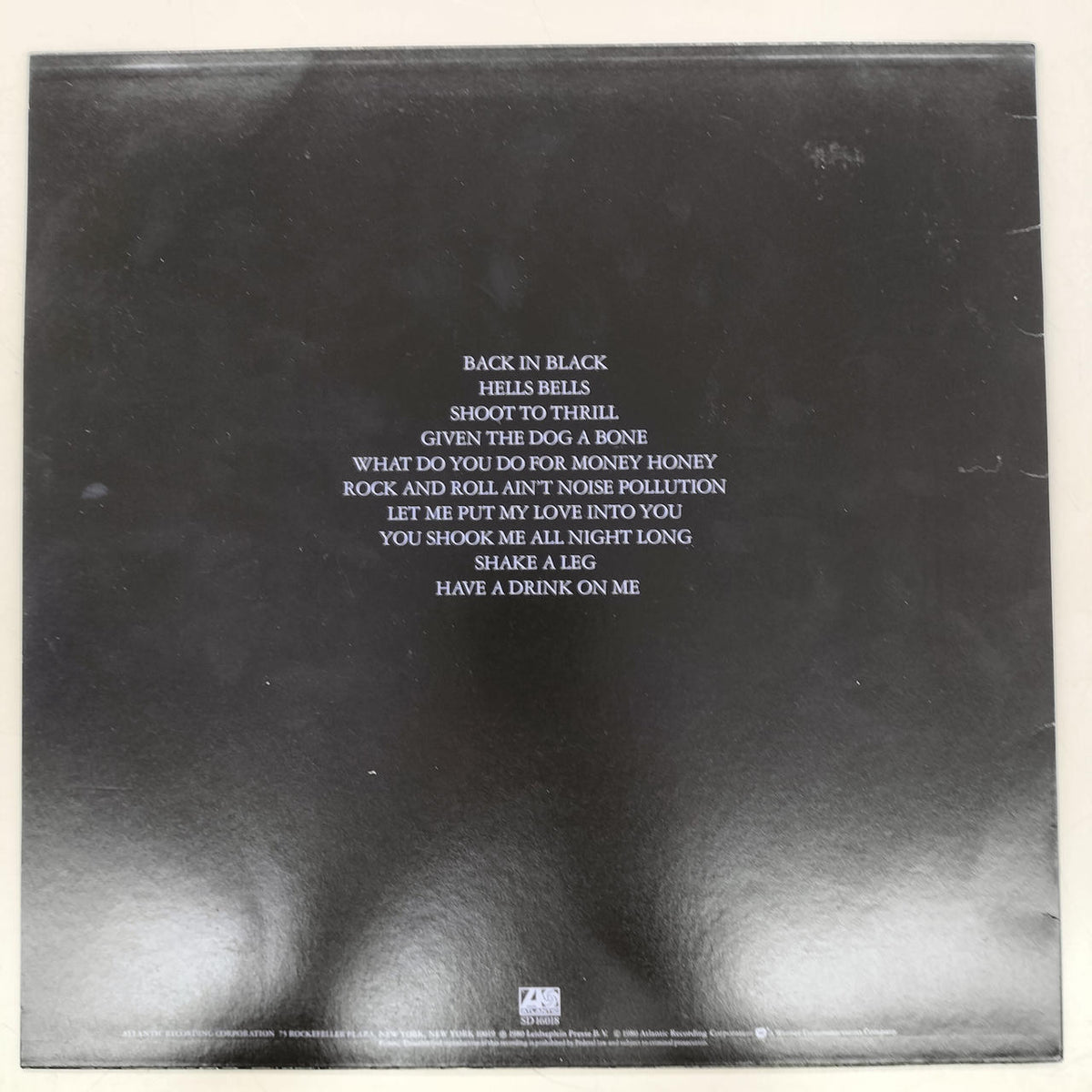 Warner Pioneer Record AC/DC BACK IN BLACK