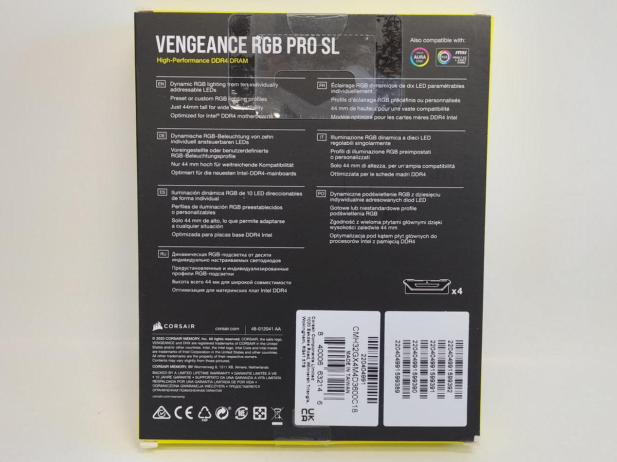 CORSAIR VENGEANCE RGB PRO SL 32GB CMH32GX4M4D3600C18