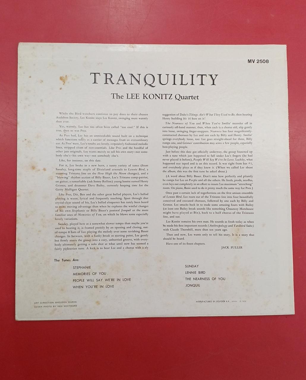 Verve Records LP Record Lee Konitz Quartet / Tranquility