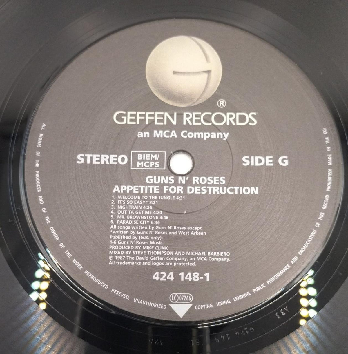 GEFFEN APPETITE FOR DESTRUCTION LP Record