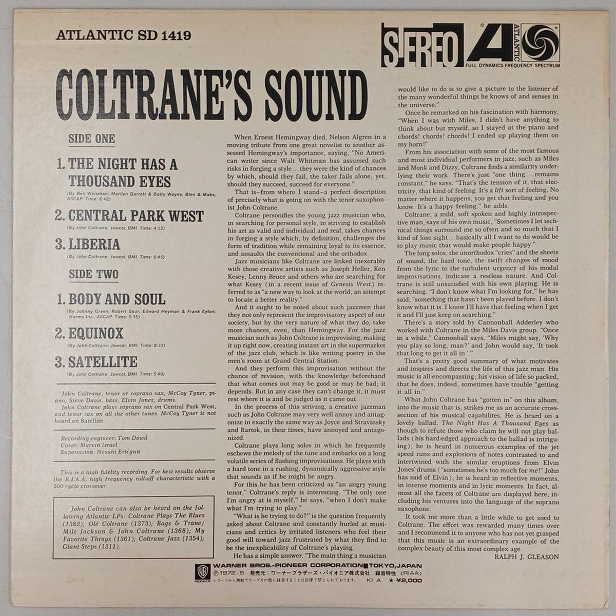 STEREO COLTRANE'S SOUND/JOHN COLTRANE P-6083A