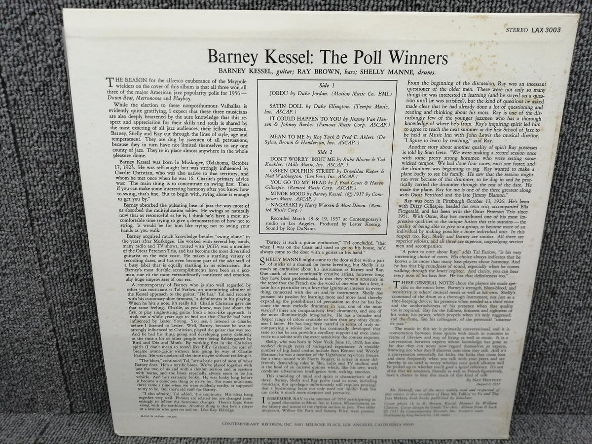 CONTEMPORARY RECORDS BARNEY KESSEL/THE POLL WINNERS LAX-3003