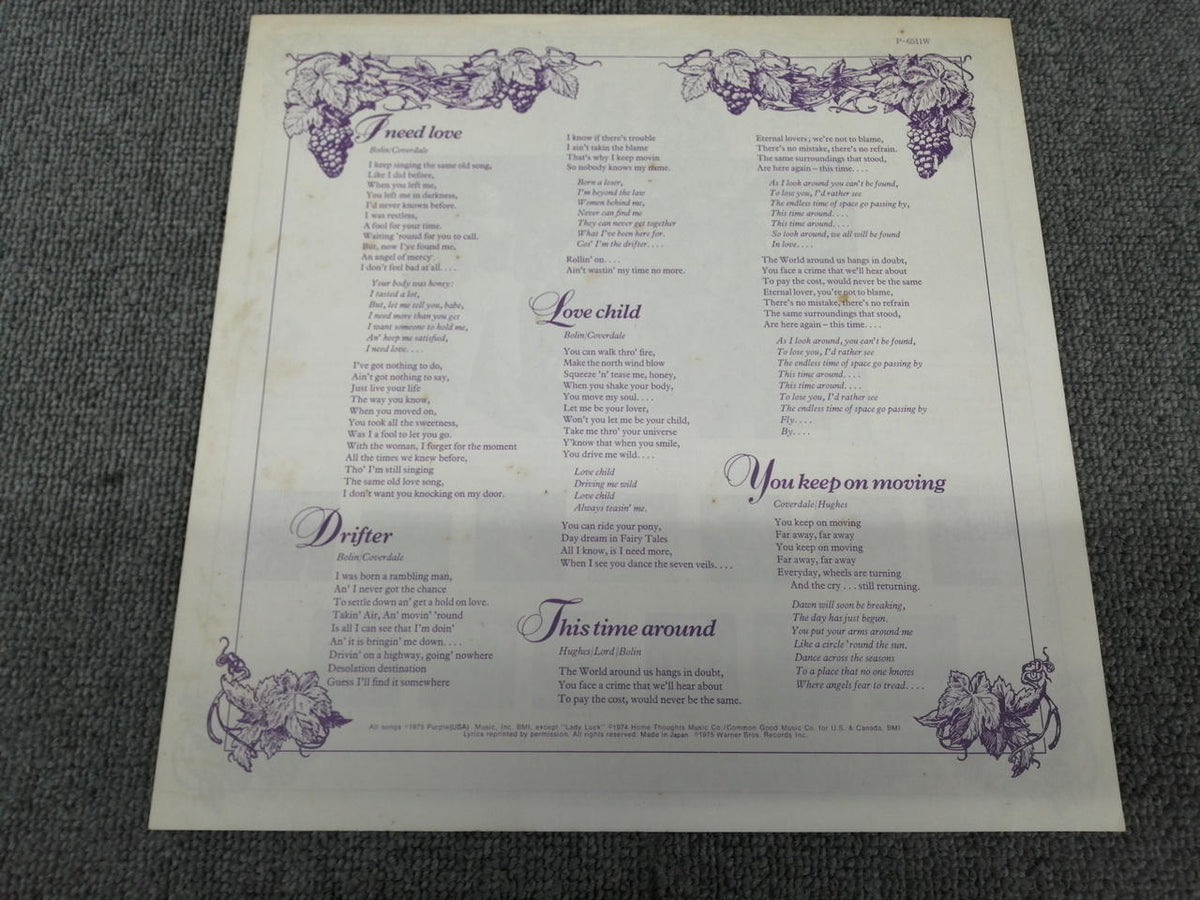 WARNER BROS RECORDS DEEP PURPLE/COME TASTE THE AND P-6511W