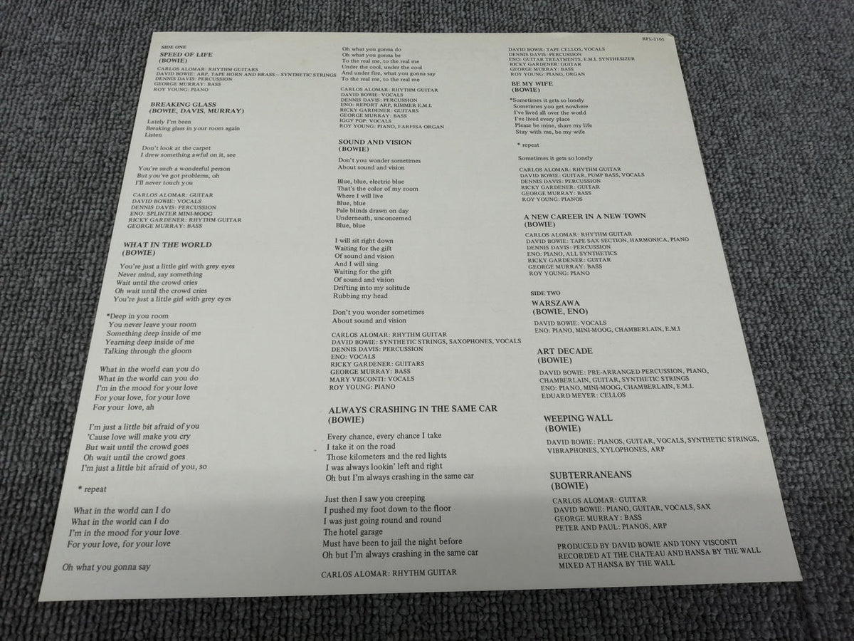 RCA DAVID BOWIE/LOW RPL-2105