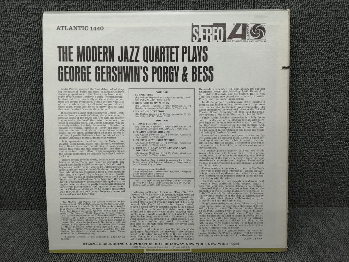 ATLANTIC RECORDS THE MODERN JAZZ QUARTET/PLAYS ATLANTIC SD-1440