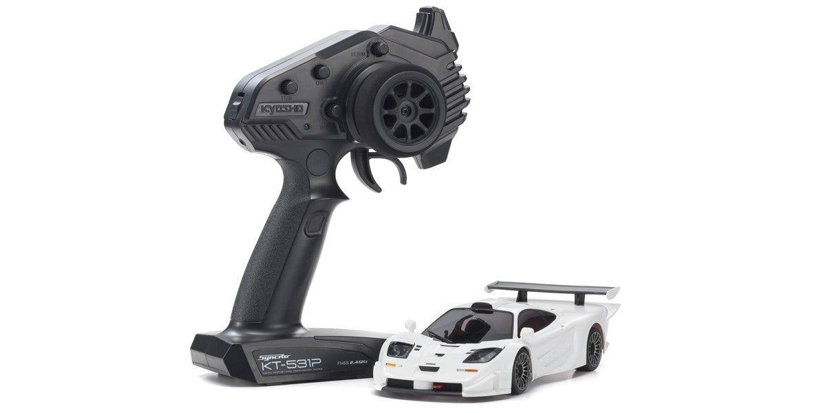 Kyosho 32332W MINI-Z RWD Series Readyset Mclaren F1 GTR White - BanzaiHobby