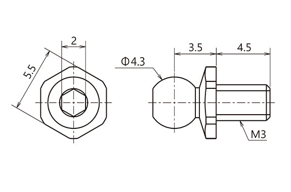 REVED RT-006SNS SPM Titanium Rod End Ball, Short Neck, S (Φ4.3mm, Thread Length 4.5mm, 2 Pieces)