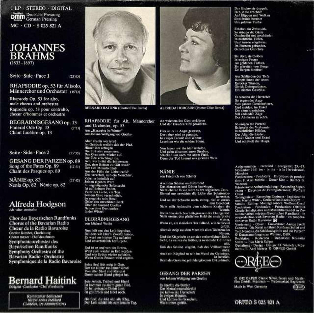 Orfeo (import, Germany) Brahms 'Alto Rhapsody' Hodgson High-Tink S-025 821