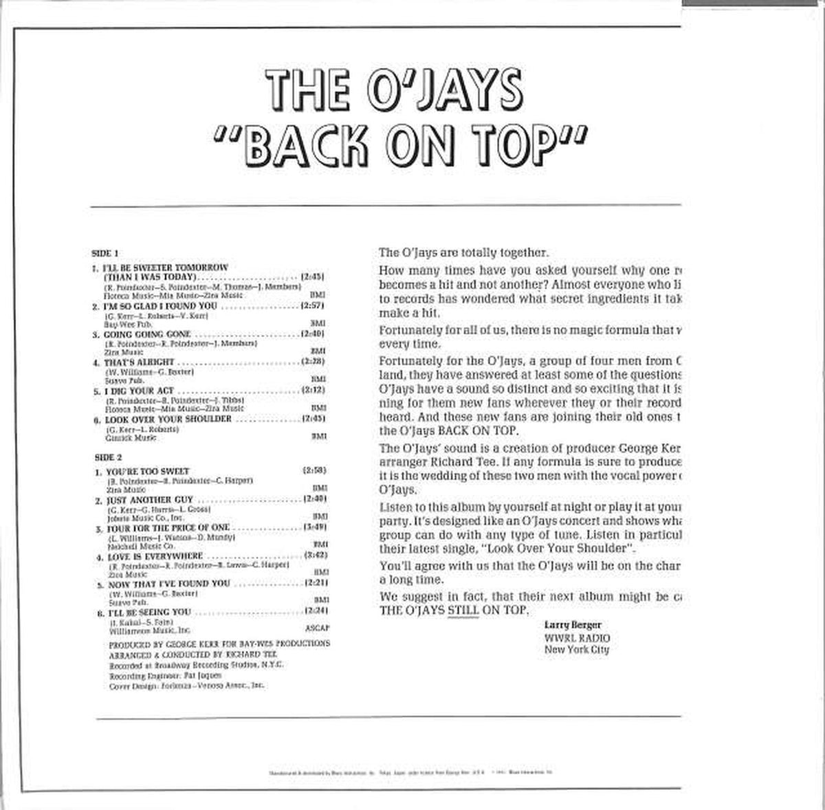 P-VINE Ojays 'Back On Top' PLP-6518