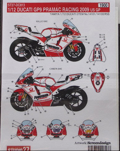 Studio27 DC813 1/12 DUCATI GP9 PRAMAC RACING 2009 DECAL - BanzaiHobby