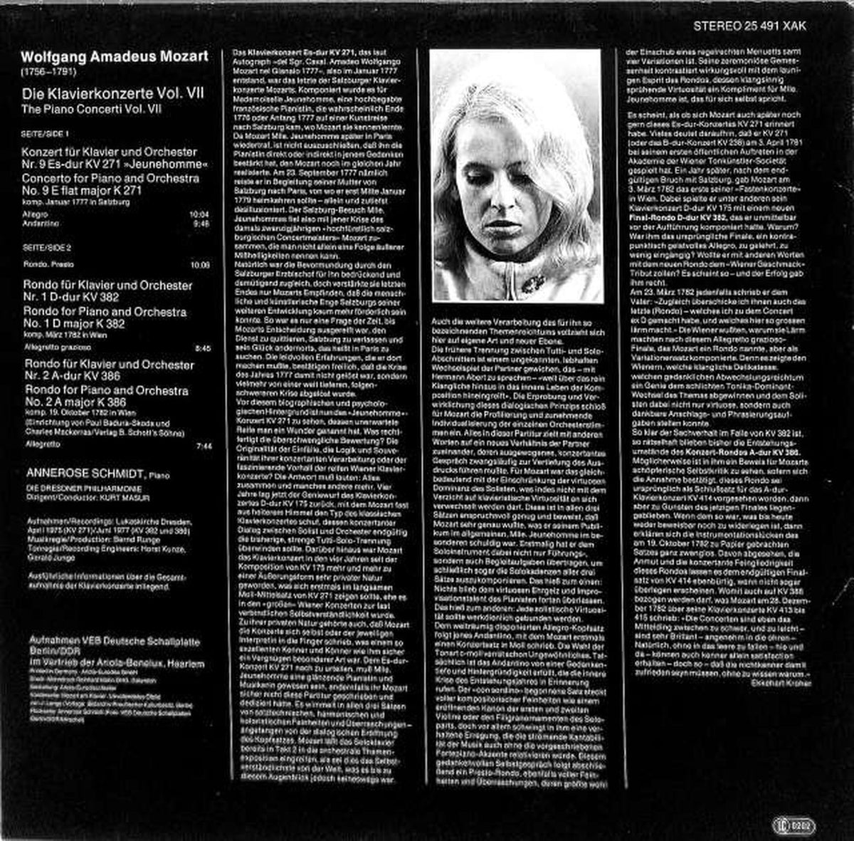 Eurodisk (imported, Germany) Mozart Piano Concerto Collection 7 Annerose Schmidt 25491XAK