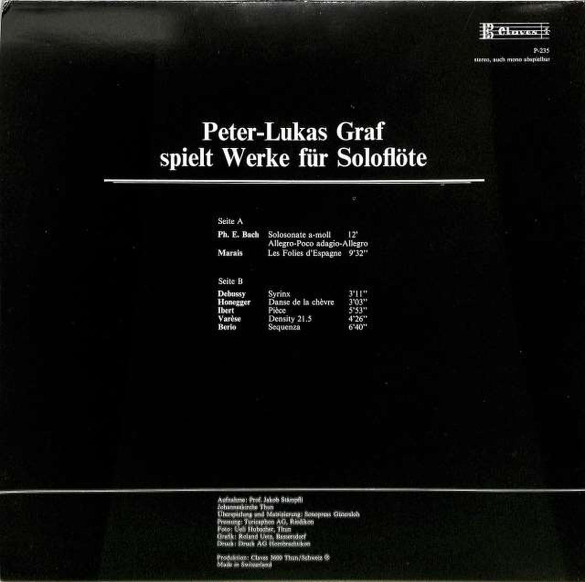 Claves (import, Switzerland) Peter Lucas Graf "Flute Solo" P-235