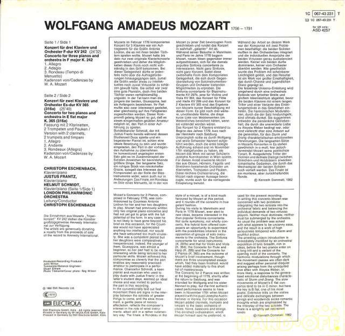 EMI Eschenbach, 'Mozart Piano Concertos for 2 and 3 Houses' ASD4257