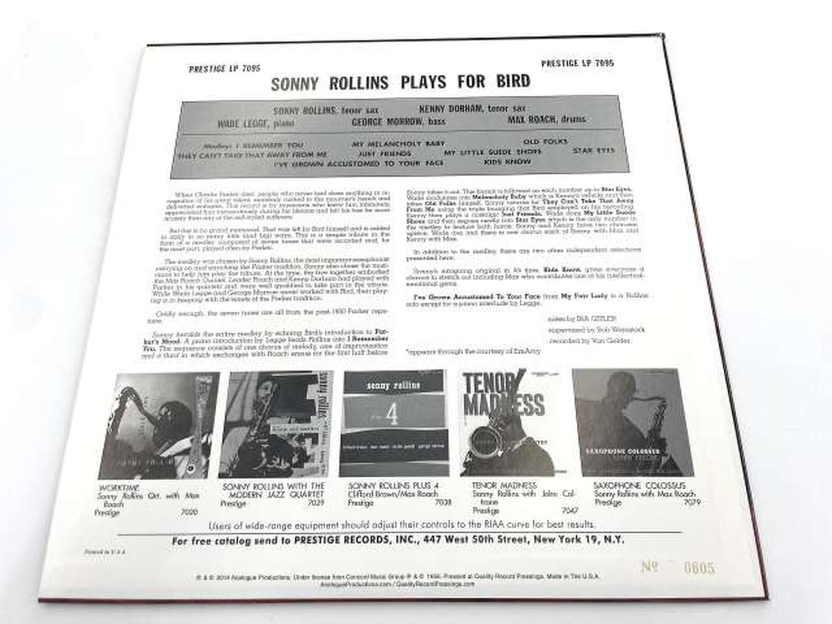 ANALOGUE PRODUCTIONS ROLLINS PLAYS FOR BIRD / Reissue Heavyweight Disc APRJ 7095