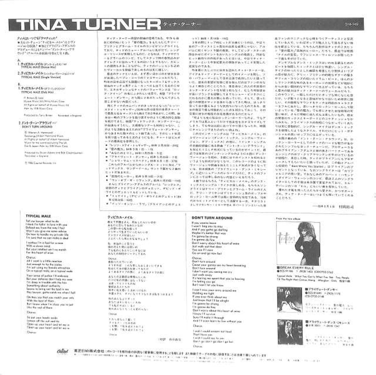 Toshiba EMI Tina Turner "Picical Mail" S14-149