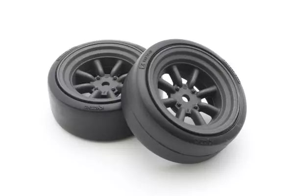 Kyosho FATH710BKD Drift Tires Installed FZD2 (8 Spoke Watanabe Wheel/BK/2 Pieces) - BanzaiHobby