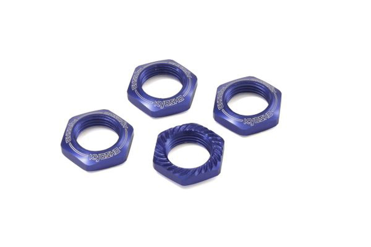 Kyosho IFW472BL Wheel Nut (Blue/4pcs/for Serration) - BanzaiHobby