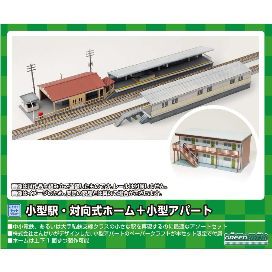 Greenmax 9803 N Gauge Small Station Opposite Home + Small Apartment Unpainted Unassembled Railway Model Structure - BanzaiHobby