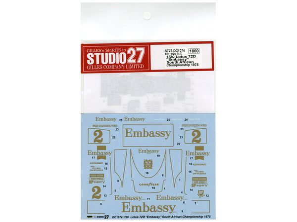 Studio27 DC1074 1/20 Lotus 72D Embassy - BanzaiHobby