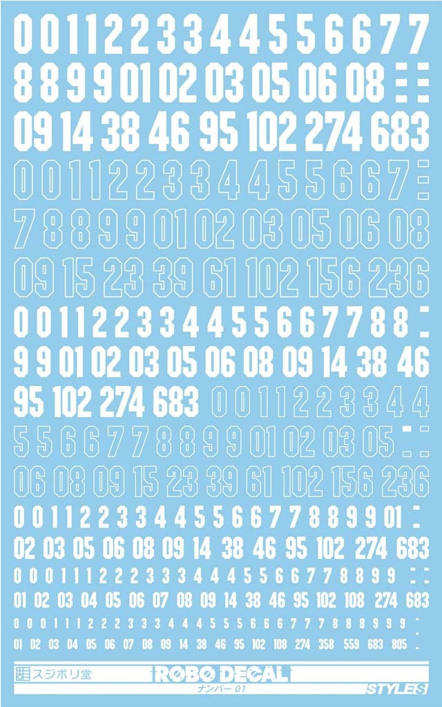 Sujiborido ST02-N01-WH Robo Decal Number 01 White - BanzaiHobby