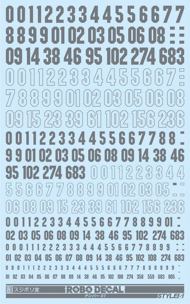 Sujiborido ST02-N01-GR Robo Decal Number 01 Gray - BanzaiHobby