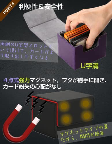 Venssu デッキケース トレカケース ストレージボックス 横入れ マグネット PU レザー 120枚「 遊戯王 ポケモン デュエマ 各種 カードゲーム に使用可能 」スリーブ対応 Sサイズ (黒(内装青)) - BanzaiHobby