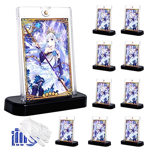 マグネットローダー カードローダー 【ローダー10個+スタンド10個セット 透明】 タンド ホルダー 35pt uvカット 遊戯王カード ポケモンカード 対応 トレーディングカード 台座付き ケース 保護 収納 トレカケース コレクション 約1mm厚対応 磁石式 ディスプレイ 透明 - BanzaiHobby