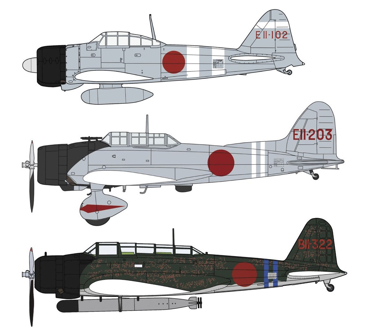 Zero Fighter Model 21 & Aichi D3A Model 11 & Nakaj
