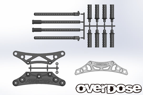 OD1706 Aluminum Bumper Support & Body Post Set for Yokomo Silver
