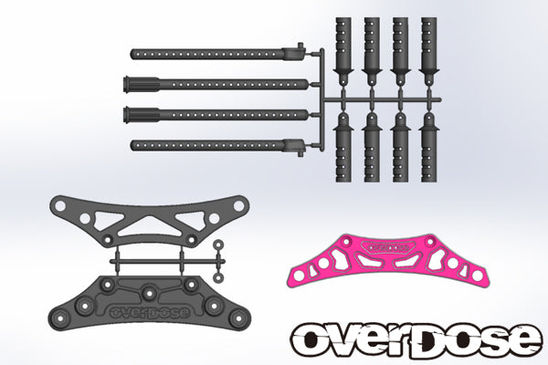 OD1707 Aluminum Bumper Support & Body Post Set for Yokomo Pink