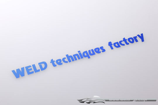 OD1894b "WELD techniques factory" logo sticker/plating blue