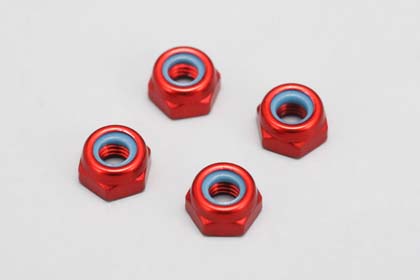 3 mm Aluminum Lock Nut (Thin / Red / 4pcs)