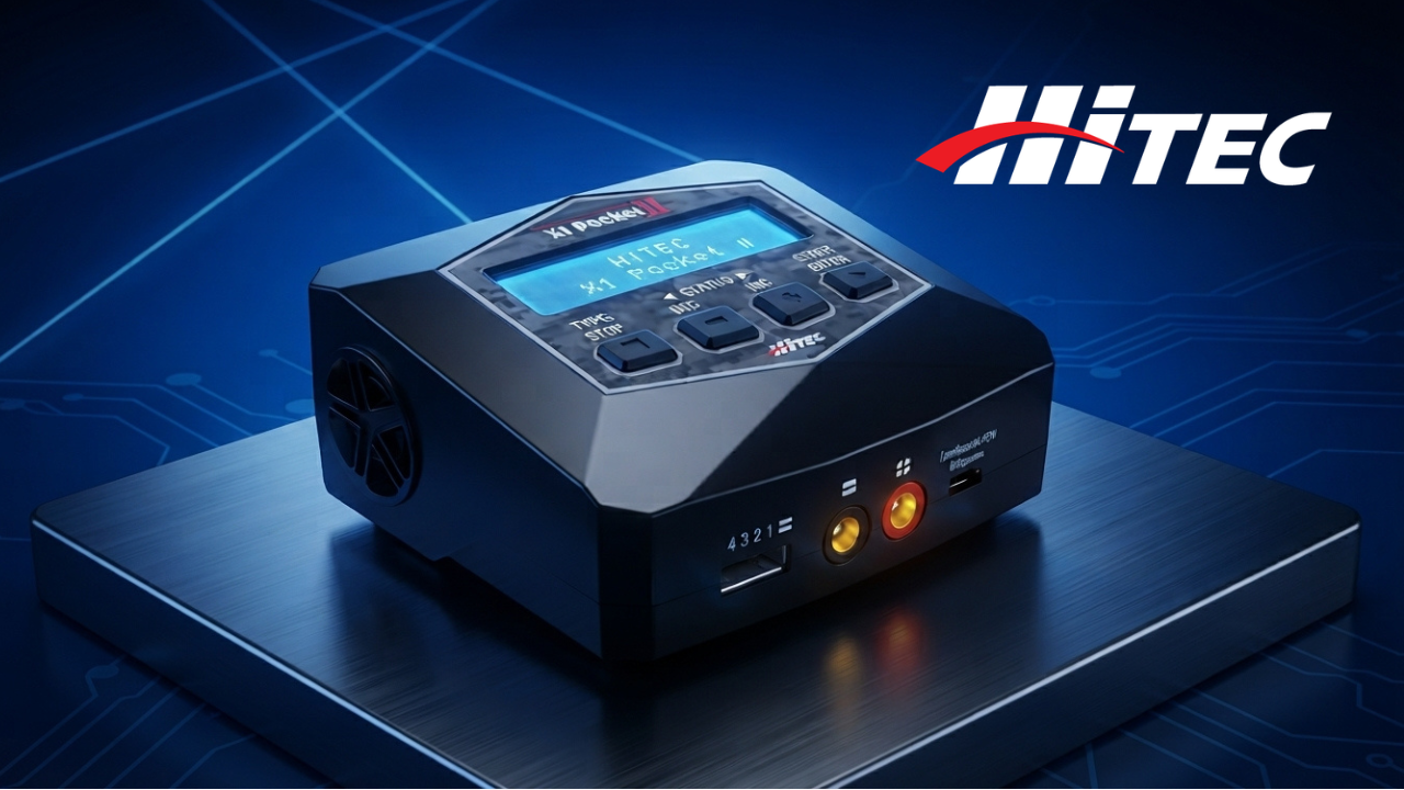 New Pre Order from HiTEC: X1 Pocket II Charger featuring Banana to Square Cable for RC Battery Care