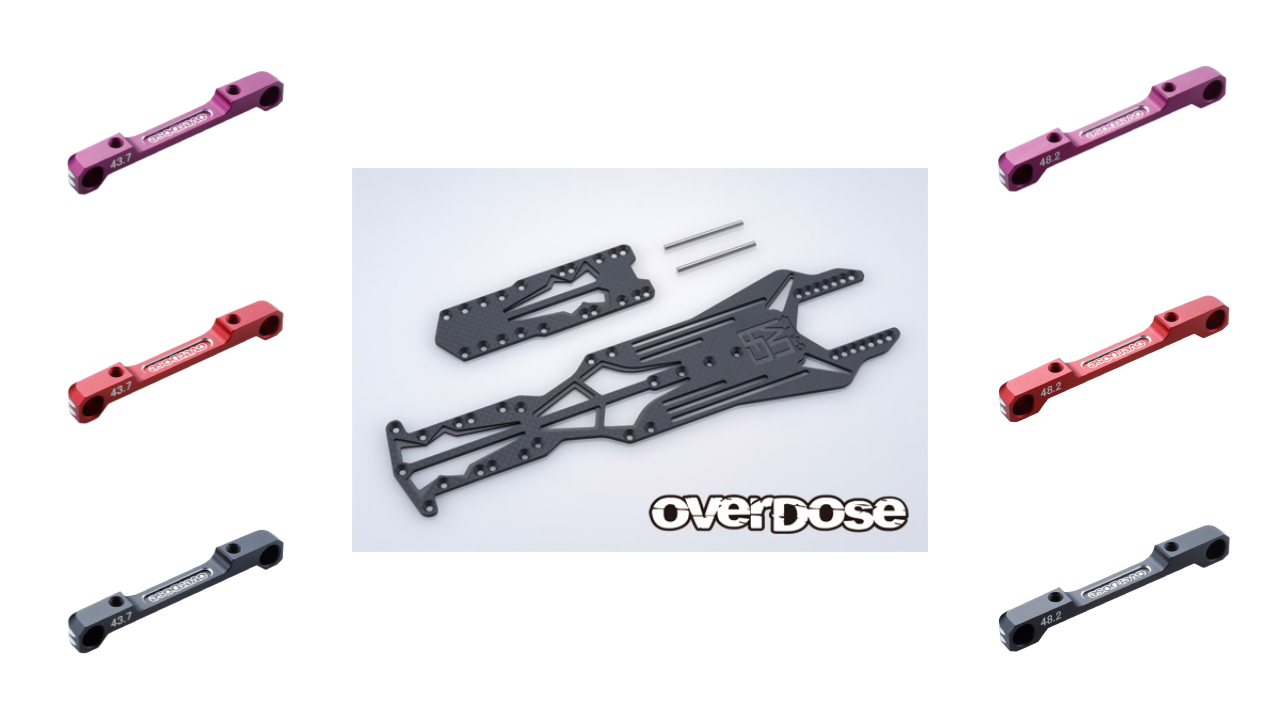 New from OVERDOSE : OVERDOSE TC Flex Transrange Main Chassis Set and Aluminium Low Mount Suspension (Reproduction)