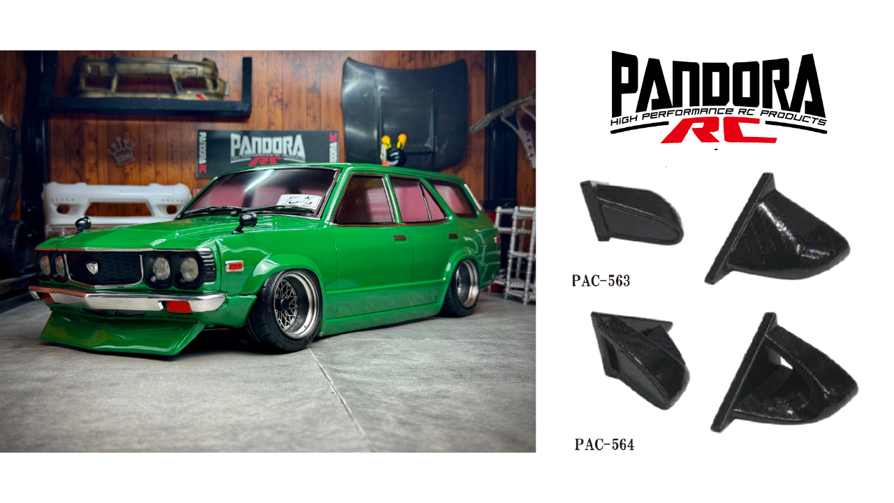 New from Pandora RC : Mazda RX-3 Savana Wagon, Door Mirror Aero Type/Carbon Style & Aero Type II Carbon Style