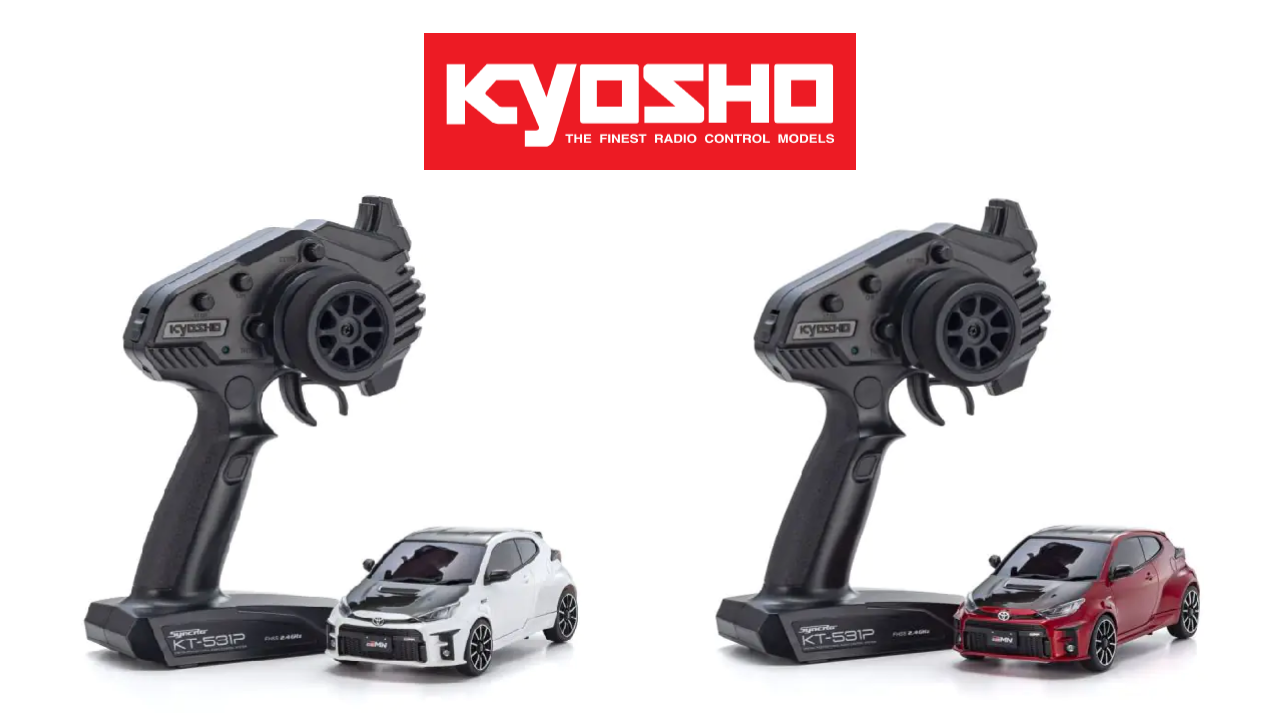 Kyosho MINI-Z AWD Toyota GRMN Yaris Rally Packages: Stylish Options in Platinum White Pearl and Emotional Red