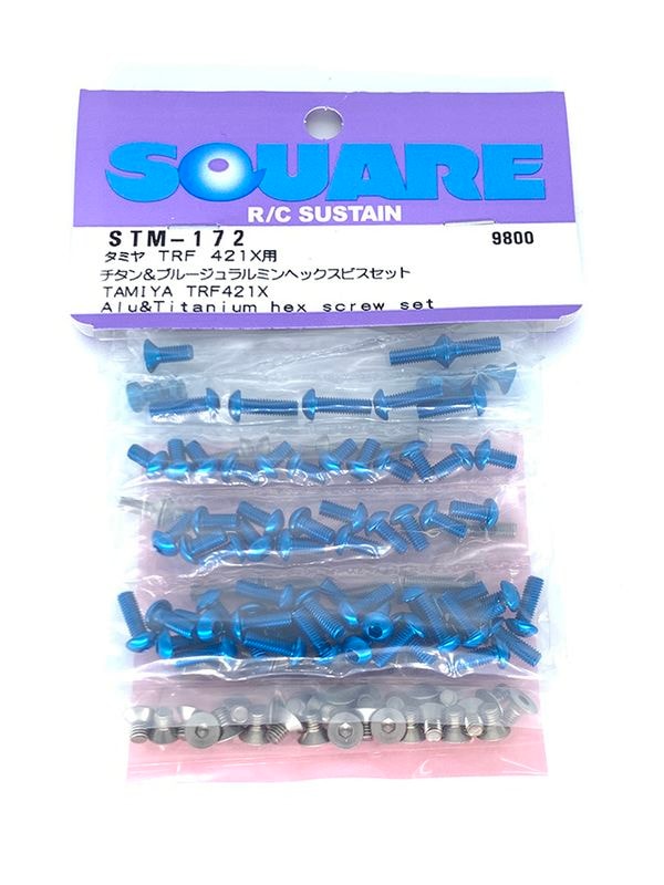 Square STM-172 Tamiya TRF421X Titanium & Blue Aluminum Hex Screw Set