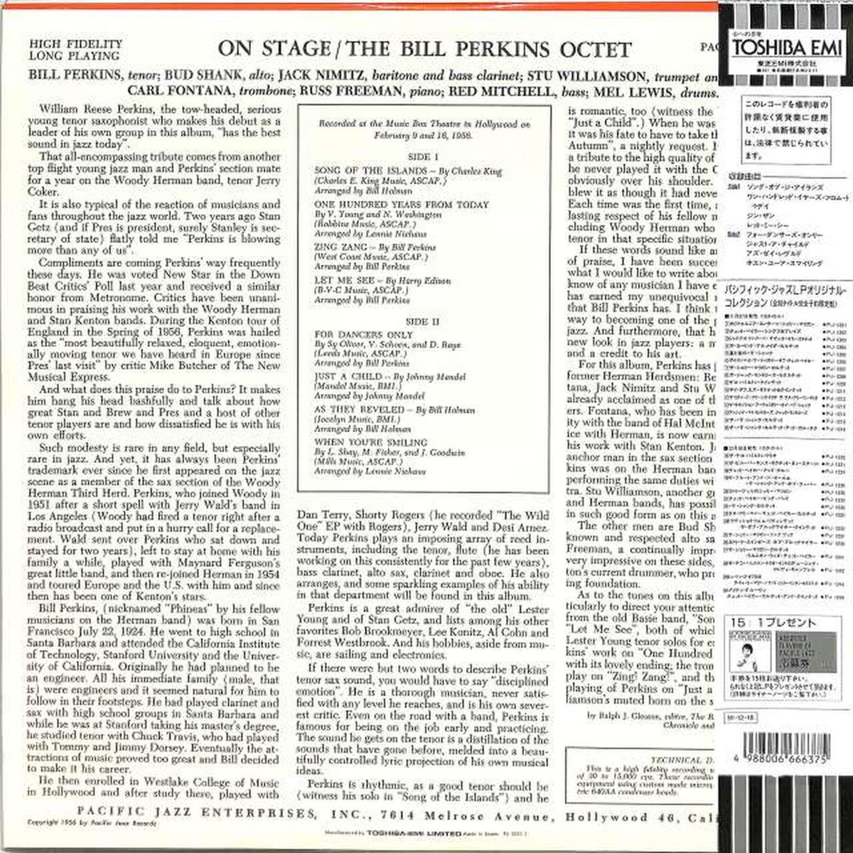 Toshiba EMI The Bill Perkins "The Bill Perkins Octetto On PJ-1221"